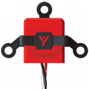 A typical Mylaps transponder with code